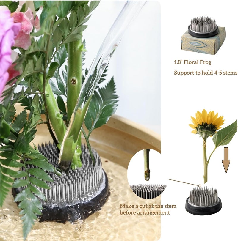 FLARINGEXTRA1 Water Lotus Bowl Planter Kit - Japanese Compote Bowl Ikebana Vase Set w/ 1.8" Floral Frog- Ideal for Ikebana, Flower Arrangement & Hydroponic Planting (Blue) - Image 4